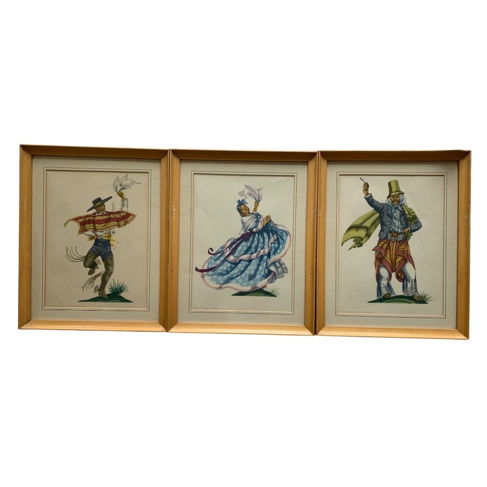 Vintage Framed Latin Ethnic Dance Prints Set Of 3 Ada Peacock 15" x 12" 8453